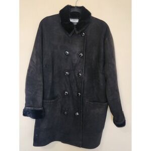 Begedor Italia Black Shearling Suede Coat Womens Size 8 Double Breasted Vtg